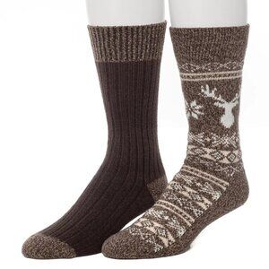 Cuddl Duds Mens ClimateSmart Plushfill Crew Socks 2 Pairs Java Brown & Pattern